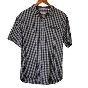 MBX Denim Wear Button Down Check Plaid Short Sleeve Shirt Cotton Chest Pocket